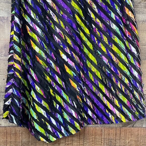 Ali Miles Multicolor Striped Short Sleeve Tunic Top Asymmetrical Hem Size Medium - Picture 4 of 10